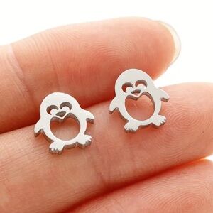 Penguin Silver Toned Stud Earrings
